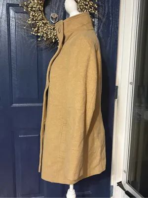 Calvin Klein Camel Wool Blend Belted Double Breasted Coat Funnel Neck Med? thumbnail 4