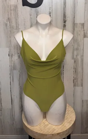 Meraki Cowl Neck Tie Back Cutout Bodysuit Womens S Chartreuse Olive Green thumbnail 1