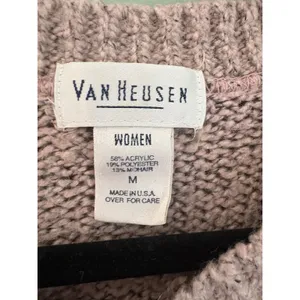 Van Heusen VTG Women's Pink Gray White Striped Knit V-Neck Pullover Sweater M thumbnail 2