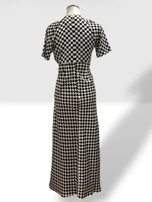 NWT ASOS Black White Checkered Satin Maxi Dress US 6 Mod Geometric thumbnail 3