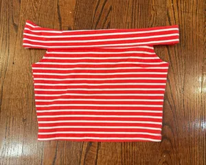wild fable Red & White Striped Off-Shoulder Crop Top Sz M thumbnail 1