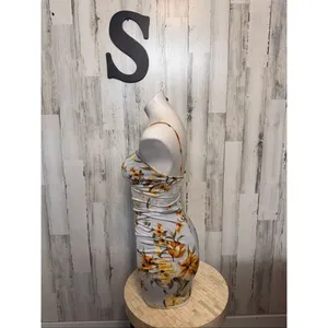 Windsor Floral Bodycon Mini Dress Womens Small Light Blue Yellow Ruched Cowl Nec thumbnail 2