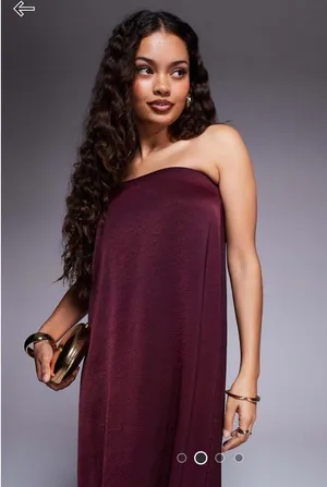 ASOS Burgundy Petite Strapless Satin Dress thumbnail 2