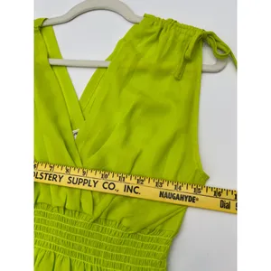 JON & ANNA Peplum Top Women XL Neon Lime Green Tie Shoulder V-Neck Smocked‎ NWT thumbnail 7