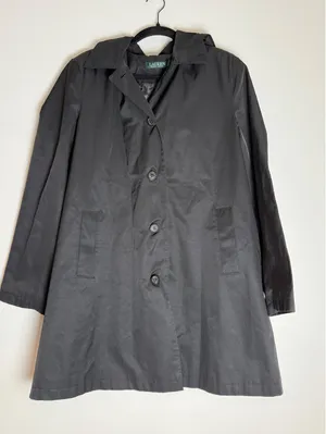 Lauren Ralph Lauren Black Hooded Button Front Trench Coat Jacket XL thumbnail 1