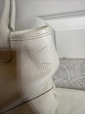 Italian Furla White Pebbled Leather Top-Handle white handbag purse thumbnail 6