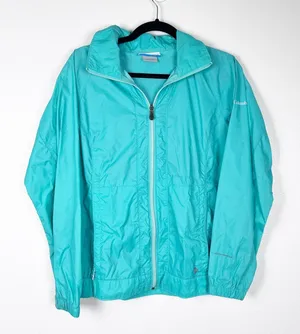 Columbia Women's Hooded Lightweight Rain Jacket Blue Sz S thumbnail 1