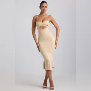 Oh Polly Julane Slinky Jersey Ruched Cut-Out Midaxi Dress in Buttercream Size 4 thumbnail 8