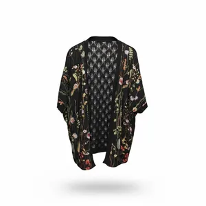 Mesh + Lace Black Floral Embroidered Pointelle Knit Kimono Cardigan Large S3281M thumbnail 2