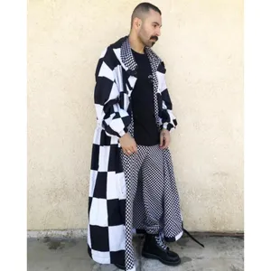 Rik Villa XS 2 Jacket Coat Checkerboard Black White Fur Collar Check Plaid Artsy thumbnail 3