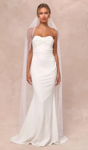 NWT Lulus To Be Yours Ivory Strapless Pleated Mermaid Maxi Dress Wedding Sz XL thumbnail 1