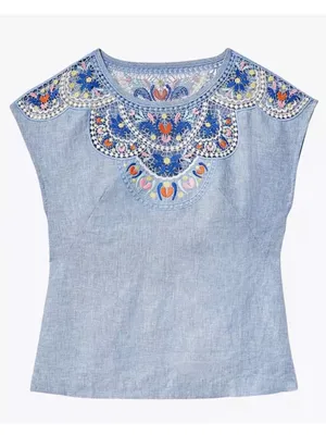 Boden Fleur Linen Embroidered Top in Chambray 12 thumbnail 13