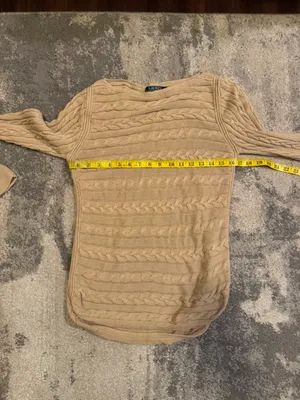 Ralph Lauren Tan Cable-Knit Scoop Neck Sweater thumbnail 5