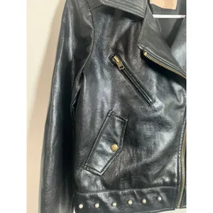 Twinset Milano Black‎ Genuine Leather Pearl Studded Biker Moto Jacket Womens S thumbnail 5