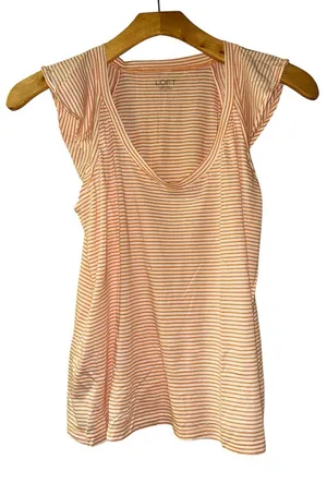 LOFT Orange and White Striped Scoop Tank thumbnail 1