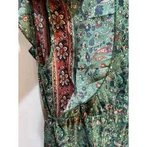 Boemo Ruffle Prairie Floral Green Paisley Maxi Dress V-Neck Ruffle Size Medium thumbnail 5
