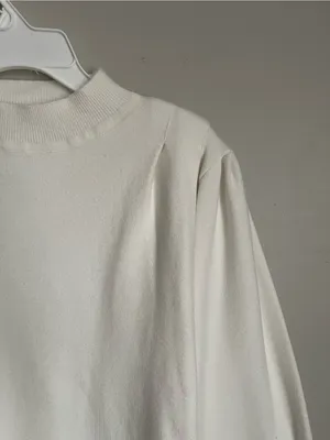 MANGO Cream Mock Neck Puff Sleeve Sweater Sz L thumbnail 2