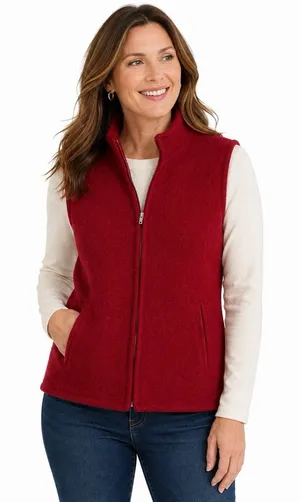 Talbots Red 100% Wool Zip Front Fleece Vest Women’s Size S Classic thumbnail 1