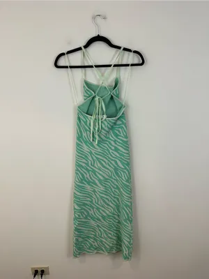 Zara Mint Green Zebra Knit Slip Dress with Strappy Back Size Small Women's thumbnail 4