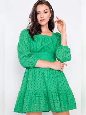 Hummingbird Kelly Green Lace Floral Eyelet Mini Frill Dress Size L thumbnail 9
