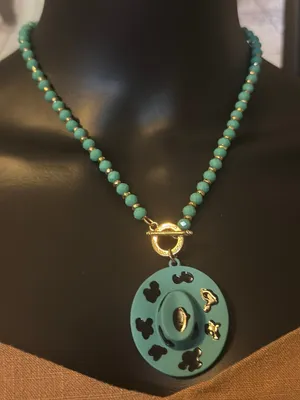 EMMA Western Blue Cow Print Cowboy Hat Pendant Necklace thumbnail 1
