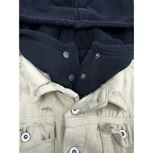 Free People Hoodie Jacket Women XS White Distressed Double‎ Weave Denim thumbnail 10