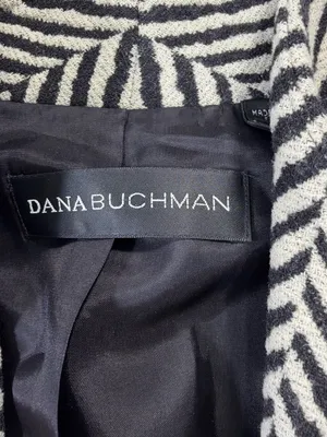Dana Buchman Wool and Leather Blend Black and Cream Chevron Herringbone Blazer thumbnail 5