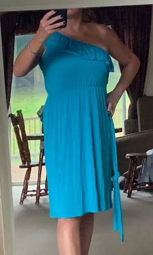 a.n.a One Shoulder Aqua Sundress thumbnail 1