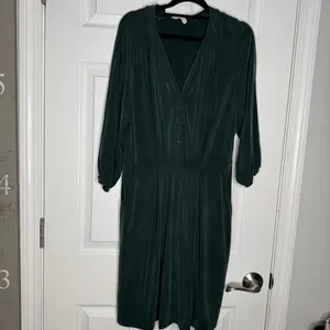 GARNET HILL‎ Aria Cuprio Knit Dress Emerald Green Size Small Pockets Knee Length thumbnail 2