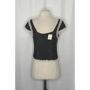NWT!! FREE PEOPLE Tyler Velvet Corset Top Black Cream Embroidered Bohemian Large thumbnail 9