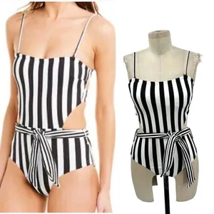 Onia Rumi Black & White Striped Cutout One Piece Swimsuit Belted Size‎ thumbnail 2