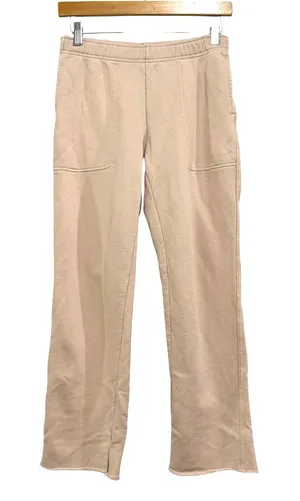 Aerie Women XS Tan Beige Straight Leg Raw Hem French Terry Sweatpants Pockets thumbnail 1