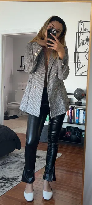 Black Leather Pants With A Checkered Suit Jacket (torn) Jacket Included thumbnail 1