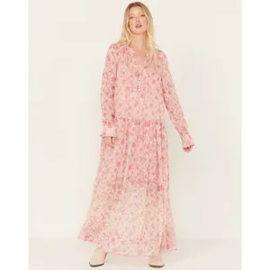 Free People Dress Womens Medium NEW See It Through Pink Boho Maxi Sheer NWOT thumbnail 3