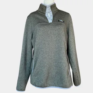 LL Bean Fleece Green Pocket High Snap Collar Pullover Sz L‎ Size L thumbnail 2
