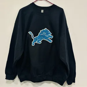 Detroit LionsNFL Black Sweatshirt with sequin sparkle Blue Lion Logo! Size XXL thumbnail 1