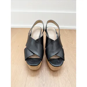 Tory Burch Black T Criss-Cross Wood Wedge Platform Boho Chunky US 6.5 thumbnail 7