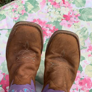 Old West Purple, Blue and Brown Embroidered Cowboy Boots Size 5D thumbnail 8