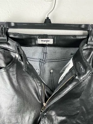 WRANGLER Walker 677 High Rise Slim Black Faux Leather Jeans Size 27 Cowgirl Rode thumbnail 10