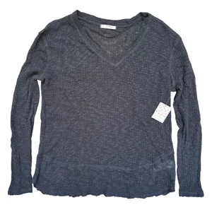 NWT Free People We The Free Slub Knit V-Neck Top M‎ Black Boho OB1075901 Grunge thumbnail 1