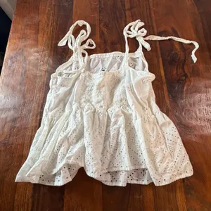 Madewell White Eyelet Tiered Cami Top Tie Straps Smocked Back Linen Blend Large thumbnail 2