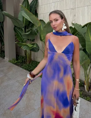 Zara Vibrant Multicolor Maxi Dress halter scarf flowy bodycon evening party thumbnail 1