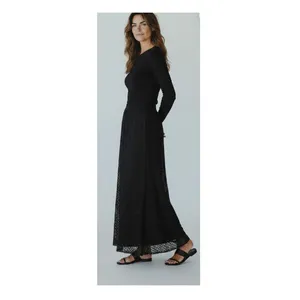 Elizabeth & Nicole 90s Black Crochet Overlay Maxi Column Skirt size L thumbnail 6