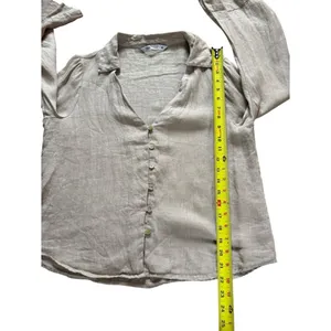 ZARA Linen Blouse Flared Bell Sleeves Button Up V Neck Beige Womens Small thumbnail 8