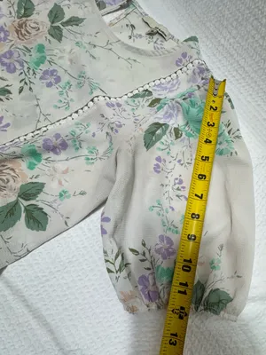 Floral Puff Sleeve Blouse - Cream with Lavender & Green thumbnail 6