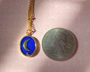 Handmade gold stainless steel blue celestial whimsical chic moon necklace🌟 thumbnail 6