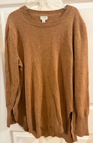 J. Crew Crewneck Merino Wool Blend Sweater in Caramel Brown thumbnail 1