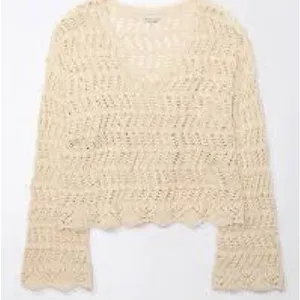 American Eagle Outfitters Cream V-Neck‎ Open knit Crotchet Sweater size XS thumbnail 1