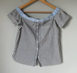 Bailey 44 False Start Short-Sleeve Off-the-Shoulder Shirt Blue Stripes Size 0 thumbnail 1