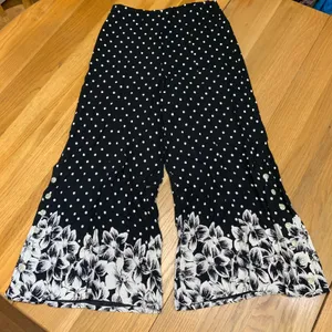 Ett Twa by Anthropologie Polka Dot Floral Wide‎ Leg Pants Black White Size 4 thumbnail 1